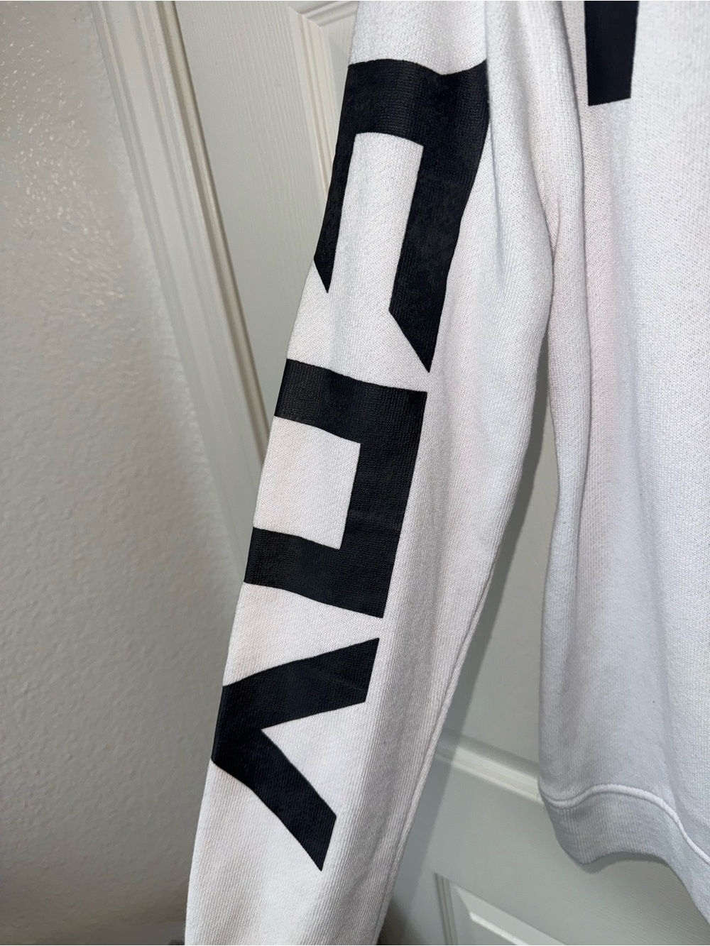 Fox White Crewneck Sweater with Black Sleeve Graphics - Picture 5 of 6